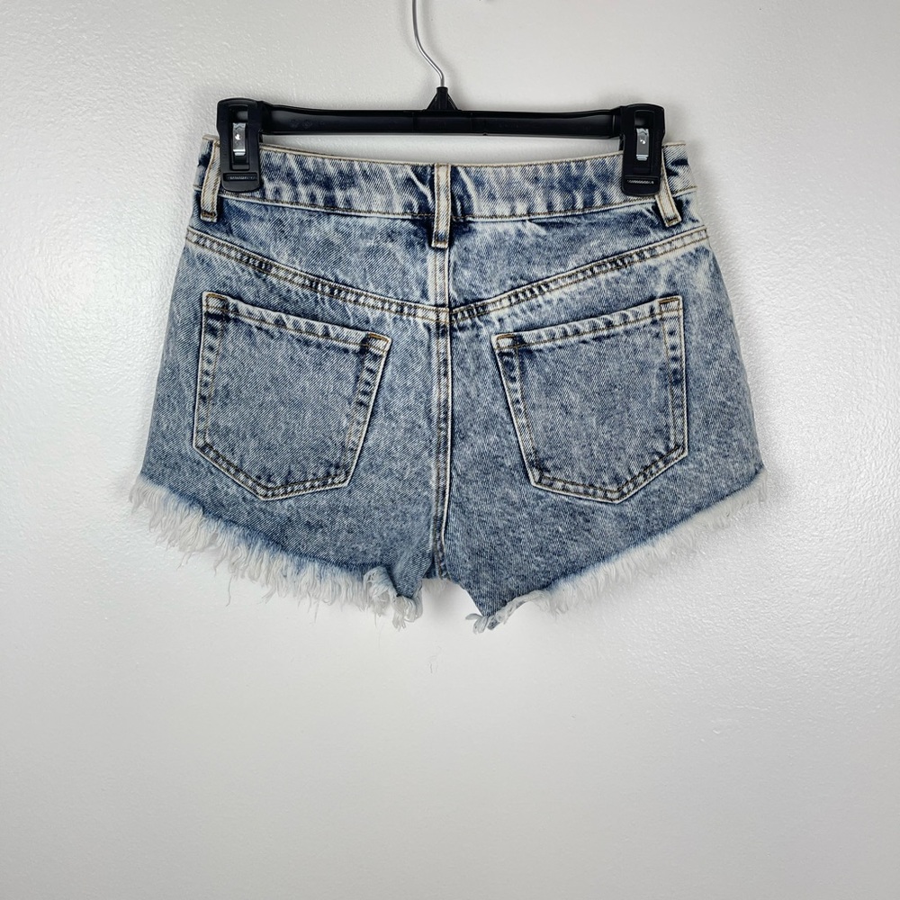 P A C S U N Hi-Rise Festival Acid Wash Raw Hem Jean Shorts Size 25 - Picture 3 of 13